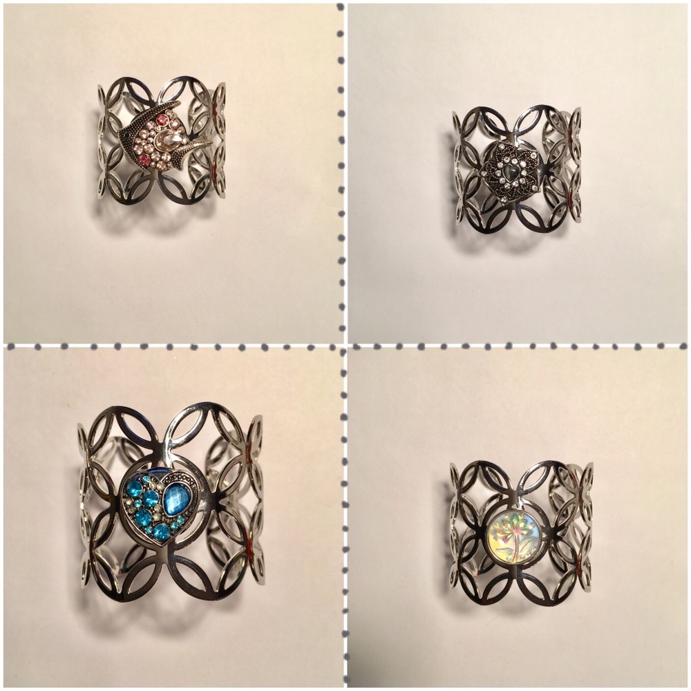 Silver bangle with interchangeable snap charm